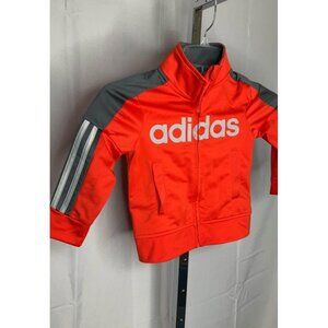 Adidas Kids Red & Gray Full-Zip Jacket With Logo Striped Sleeves Size 3T Tall
